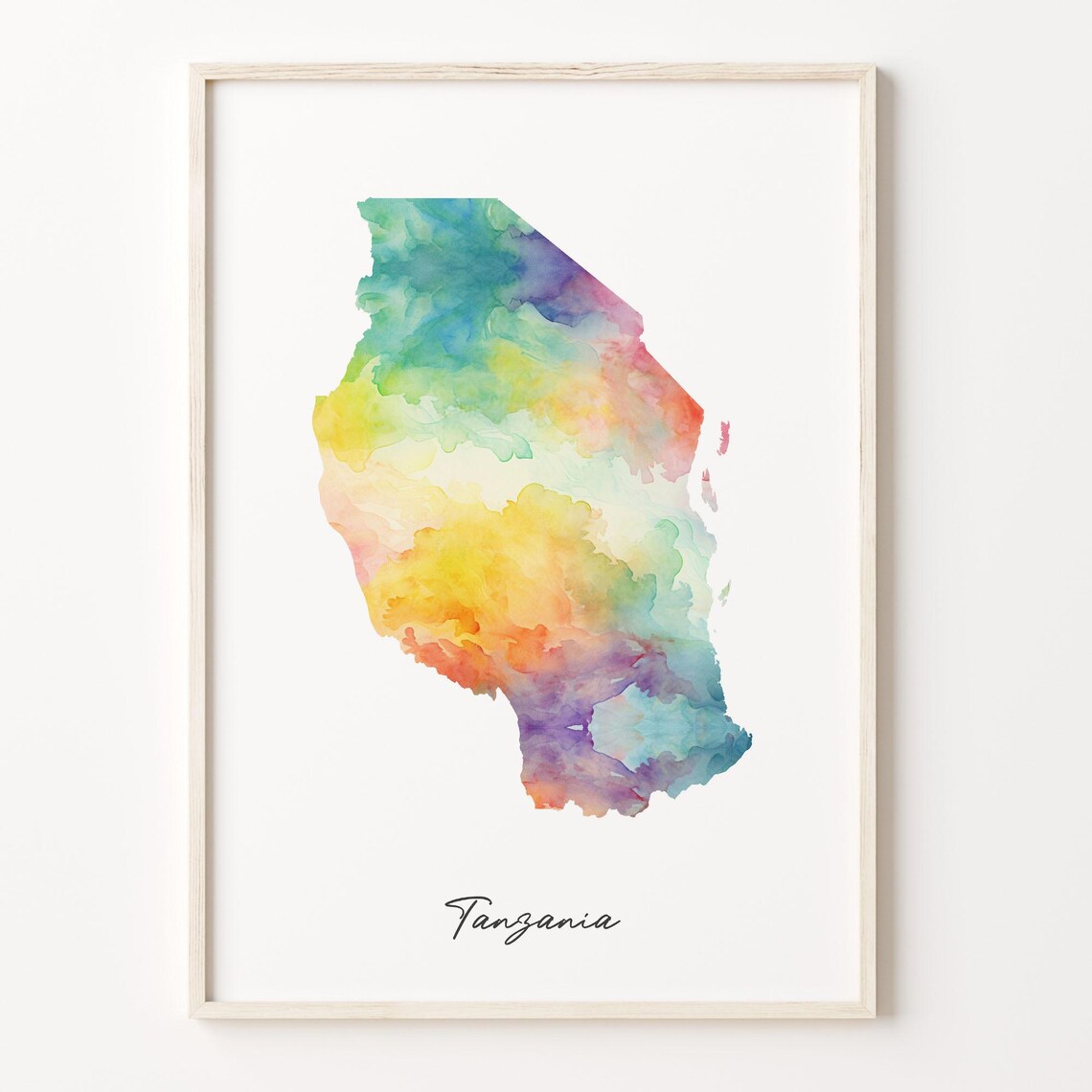 Tanzania Colorful Watercolor Map Modern African Country Poster