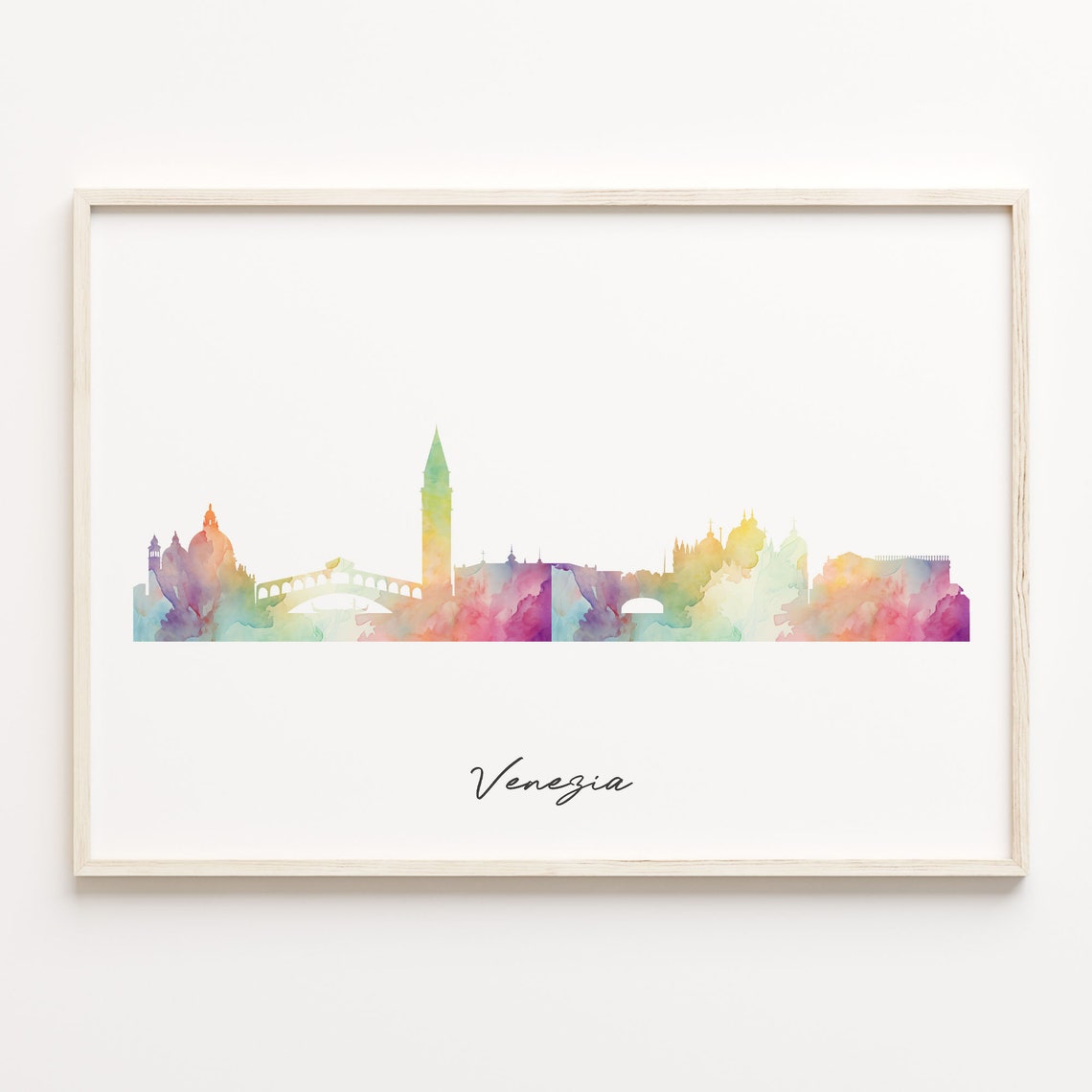 Venezia Italy Watercolor Skyline Silhouette Romantic Travel Poster