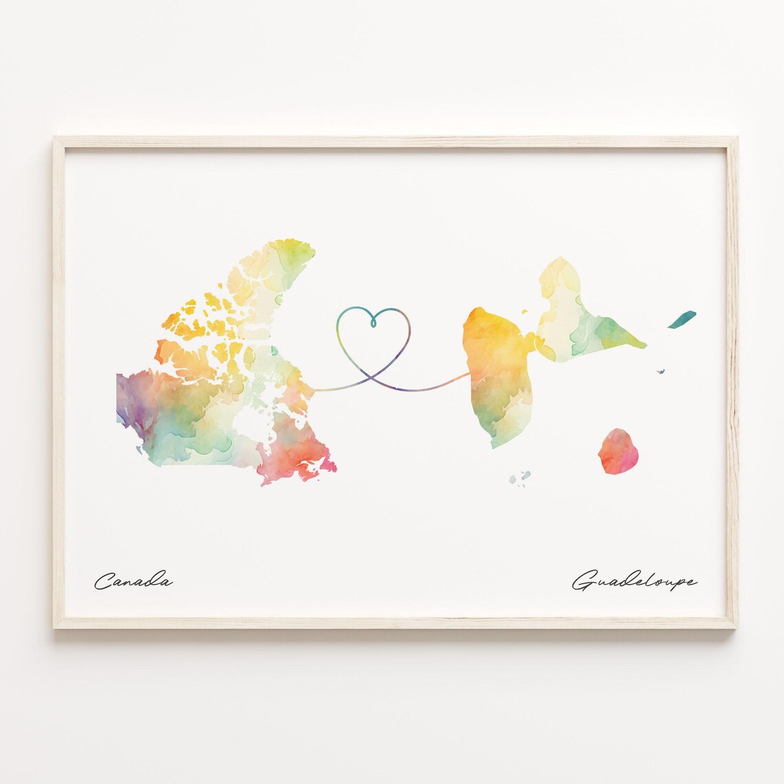 Canada To Guadeloupe Watercolor Map Art Print