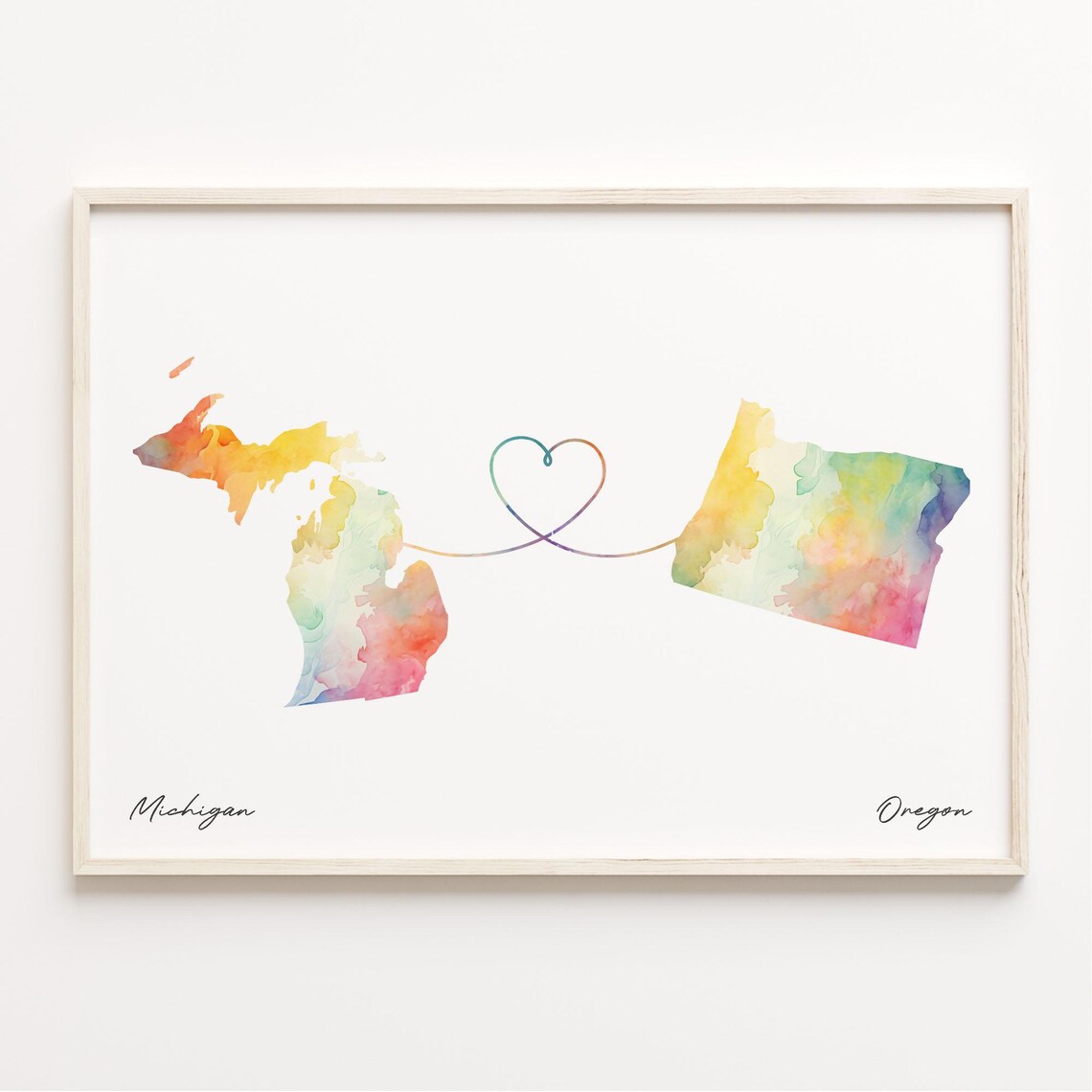 Michigan To Oregon Watercolor Map Travel Poster