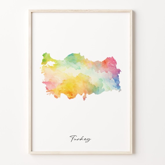 Turkey Watercolor Country Map Vibrant Minimalist Travel Art Poster
