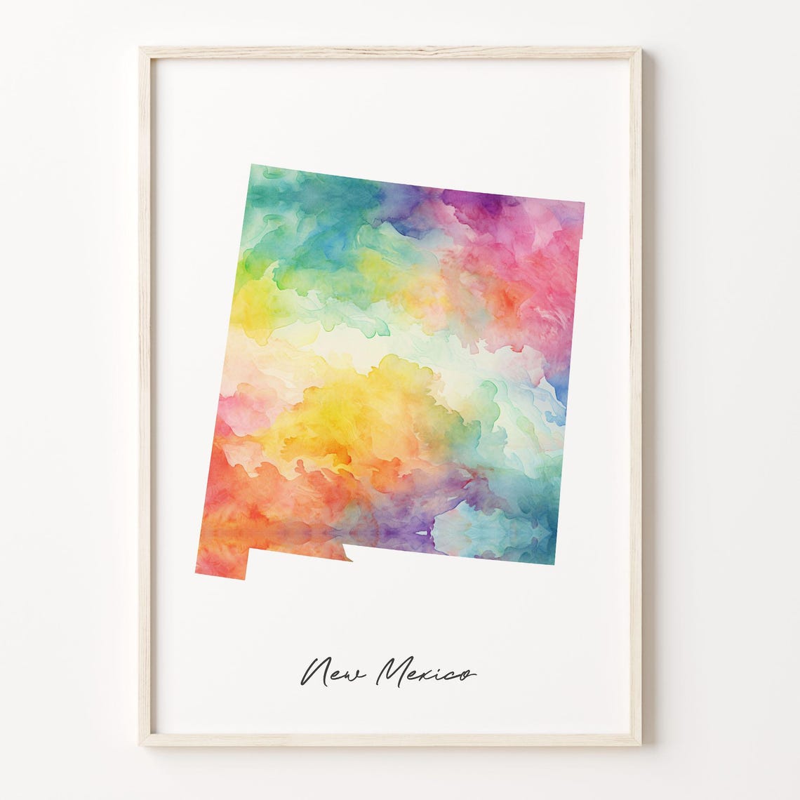 New Mexico Watercolor State Map Rainbow Abstract Art Print Decor