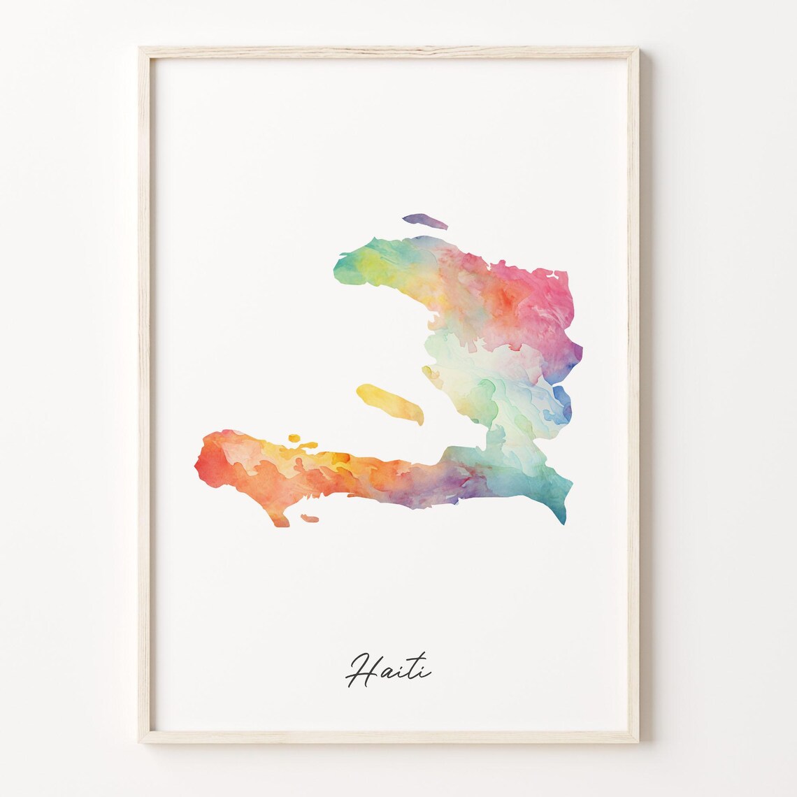 Haiti Watercolor Map Print, Vibrant Travel Poster
