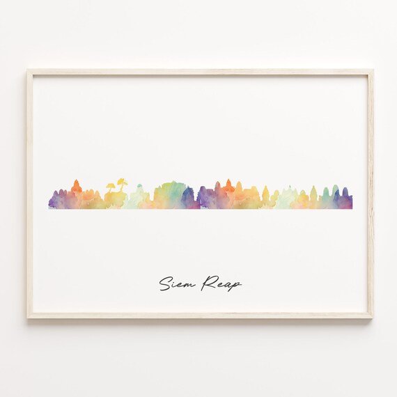 Siem Reap Watercolor Skyline Cambodia Cityscape Travel Poster