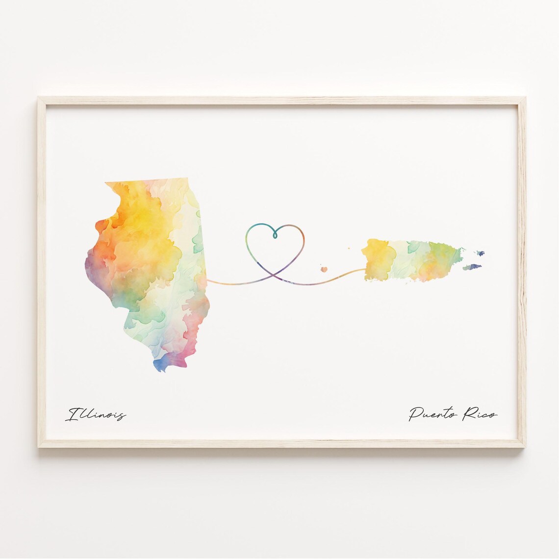 Illinois to Puerto Rico Watercolor Map Art Print