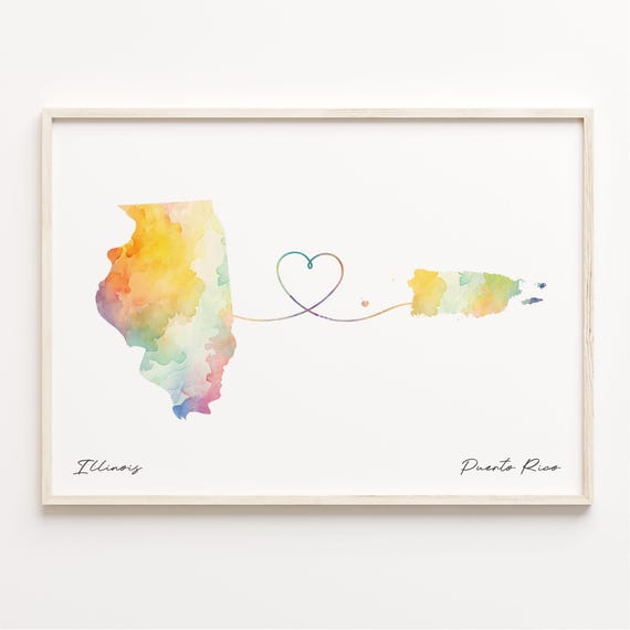 Illinois to Puerto Rico Watercolor Map Art Print