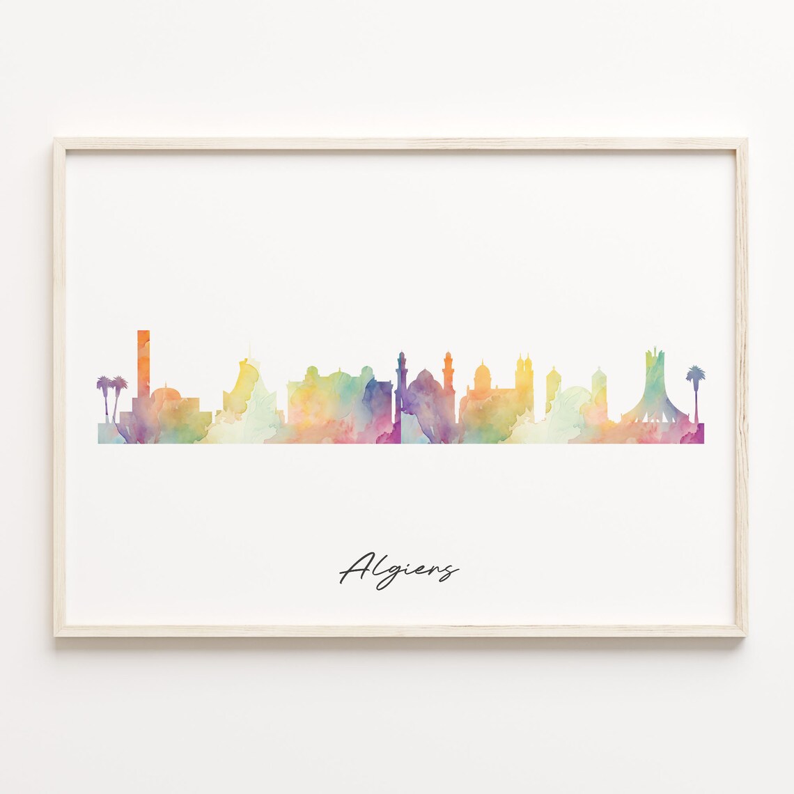 Algiers Algeria Colorful Watercolor Skyline Cityscape Art Poster