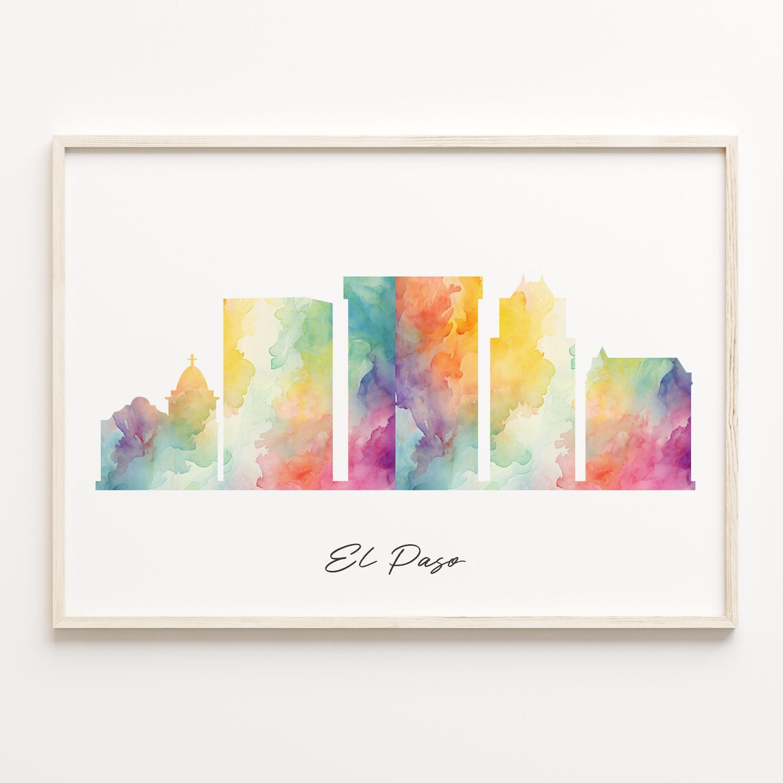 El Paso Texas Colorful Watercolor Skyline Cityscape Art Poster