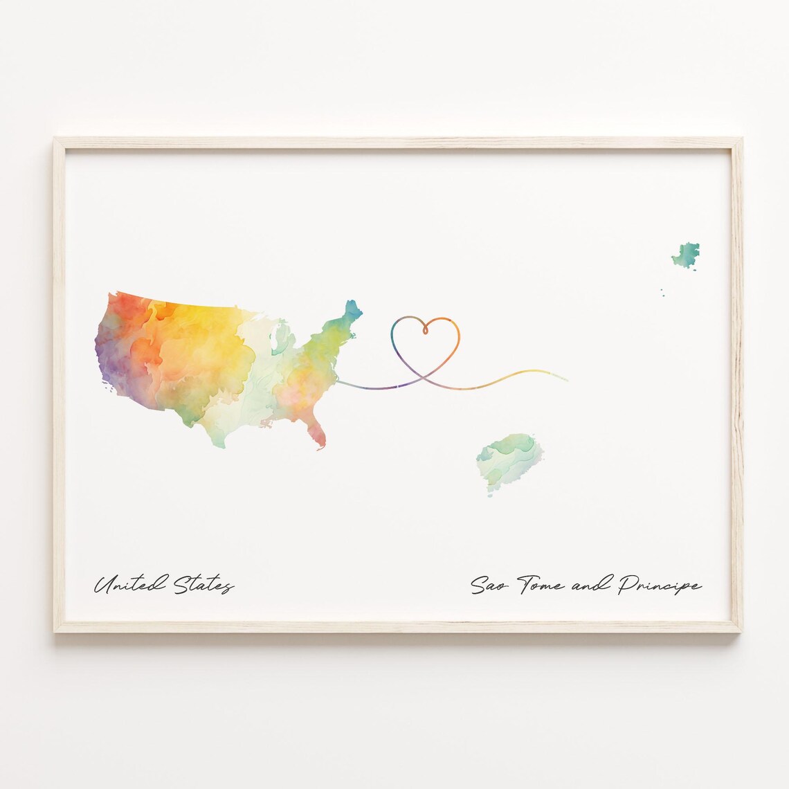 United States To Sao Tome And Principe Watercolor Map Poster