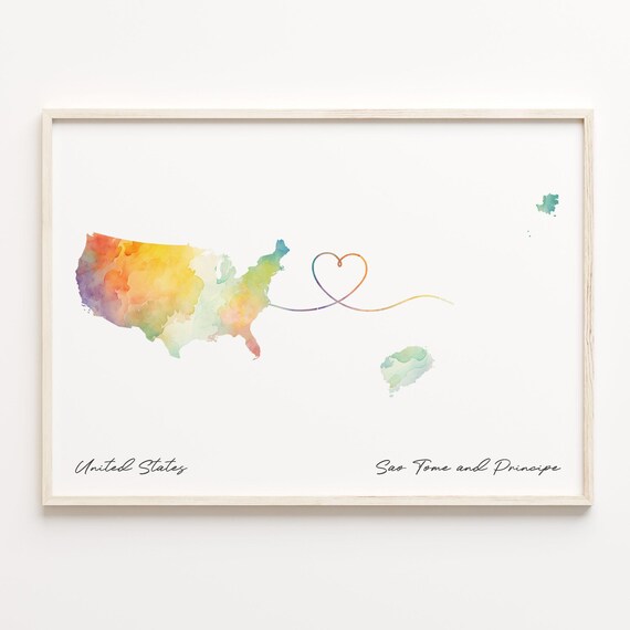 United States To Sao Tome And Principe Watercolor Map Poster