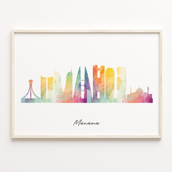 Manama Bahrain Pastel Watercolor Skyline Cityscape Art Poster