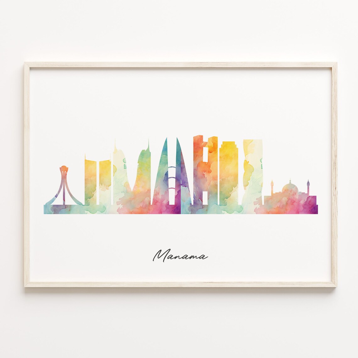 Manama Bahrain Pastel Watercolor Skyline Cityscape Art Poster