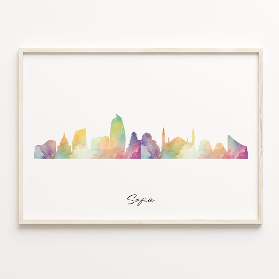 Sofia Bulgaria Watercolor Skyline Cityscape Travel Gift Poster