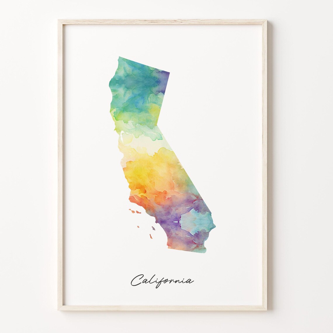 Watercolor California Map Art Print, Vibrant Poster