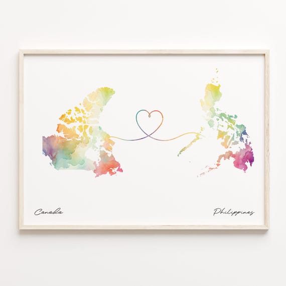 Canada to Philippines Watercolor Map Travel Poster