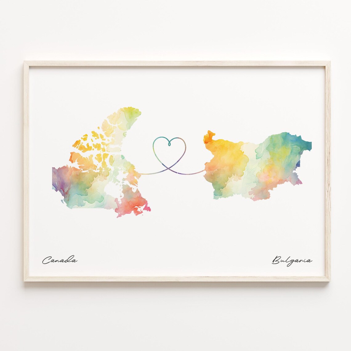 Canada To Bulgaria Watercolor Map Art Print