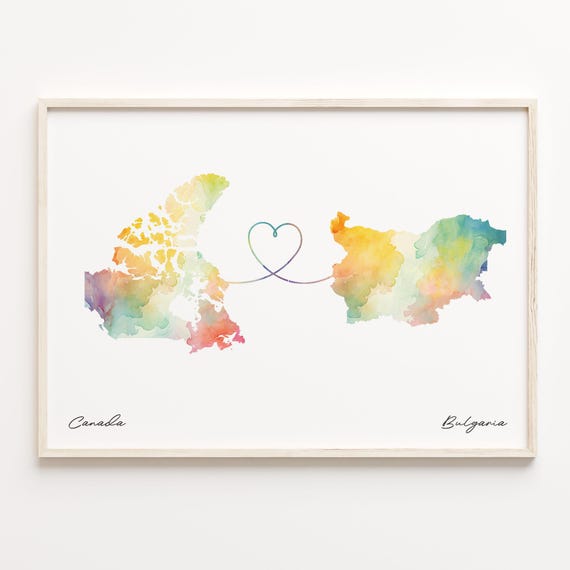 Canada To Bulgaria Watercolor Map Art Print