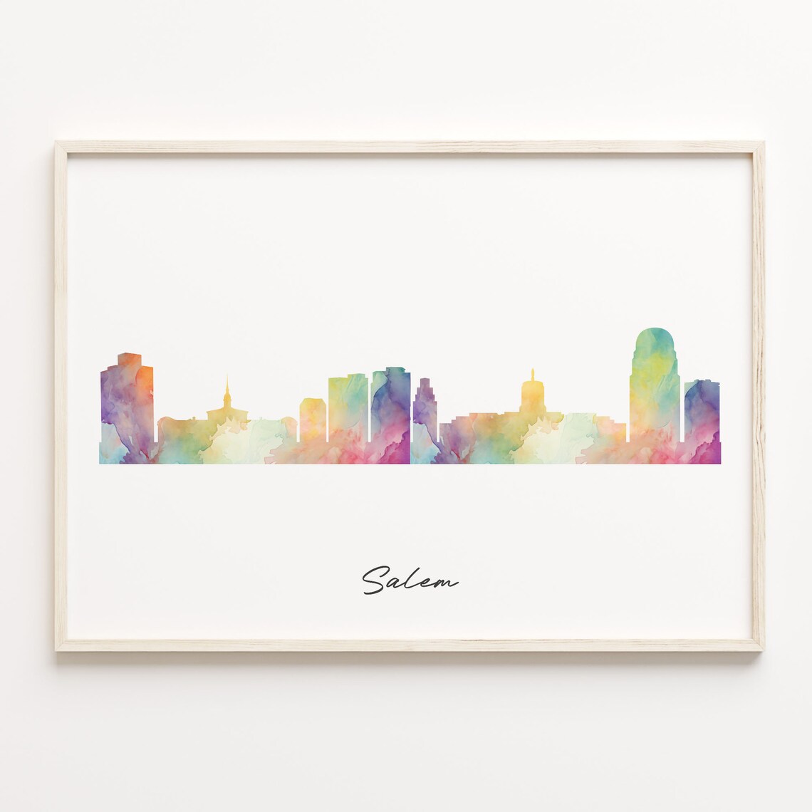 Salem United States Colorful Watercolor Skyline Cityscape Art Poster