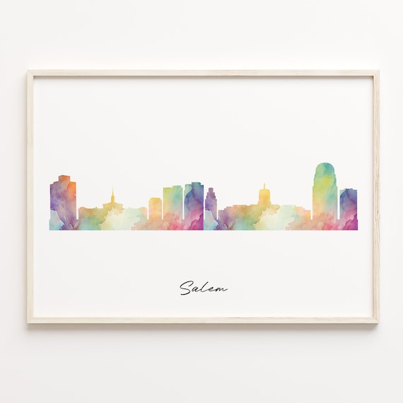 Salem United States Colorful Watercolor Skyline Cityscape Art Poster