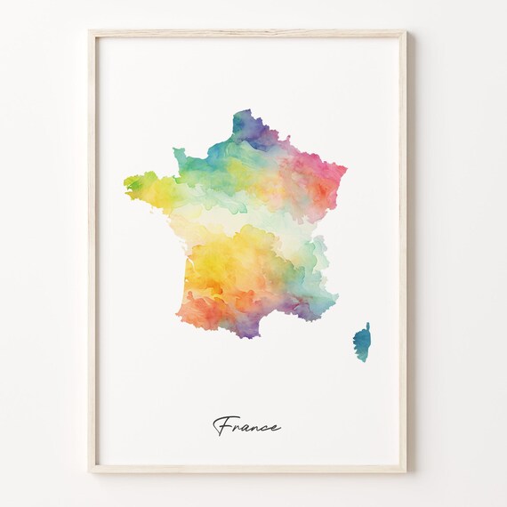 France Watercolor Country Map Vibrant Rainbow Geography Poster