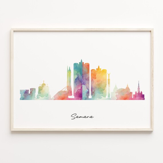 Samara Russia Colorful Watercolor Cityscape Skyline Art Poster