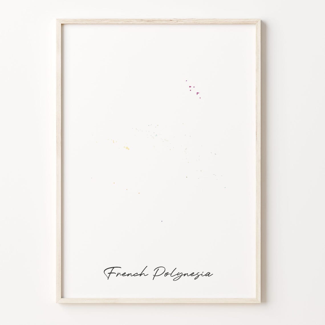 French Polynesia Minimalist Watercolor Map Print White Background Art