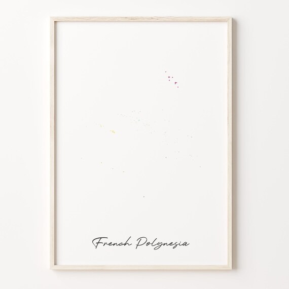French Polynesia Minimalist Watercolor Map Print White Background Art