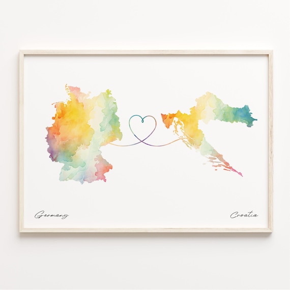 Germany To Croatia Long Distance Love Heart Connection Map Poster