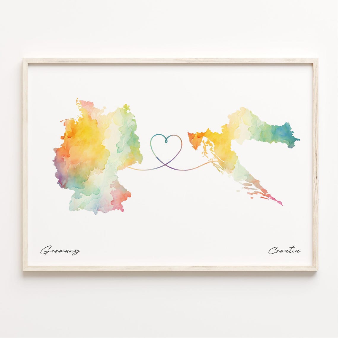Germany To Croatia Long Distance Love Heart Connection Map Poster