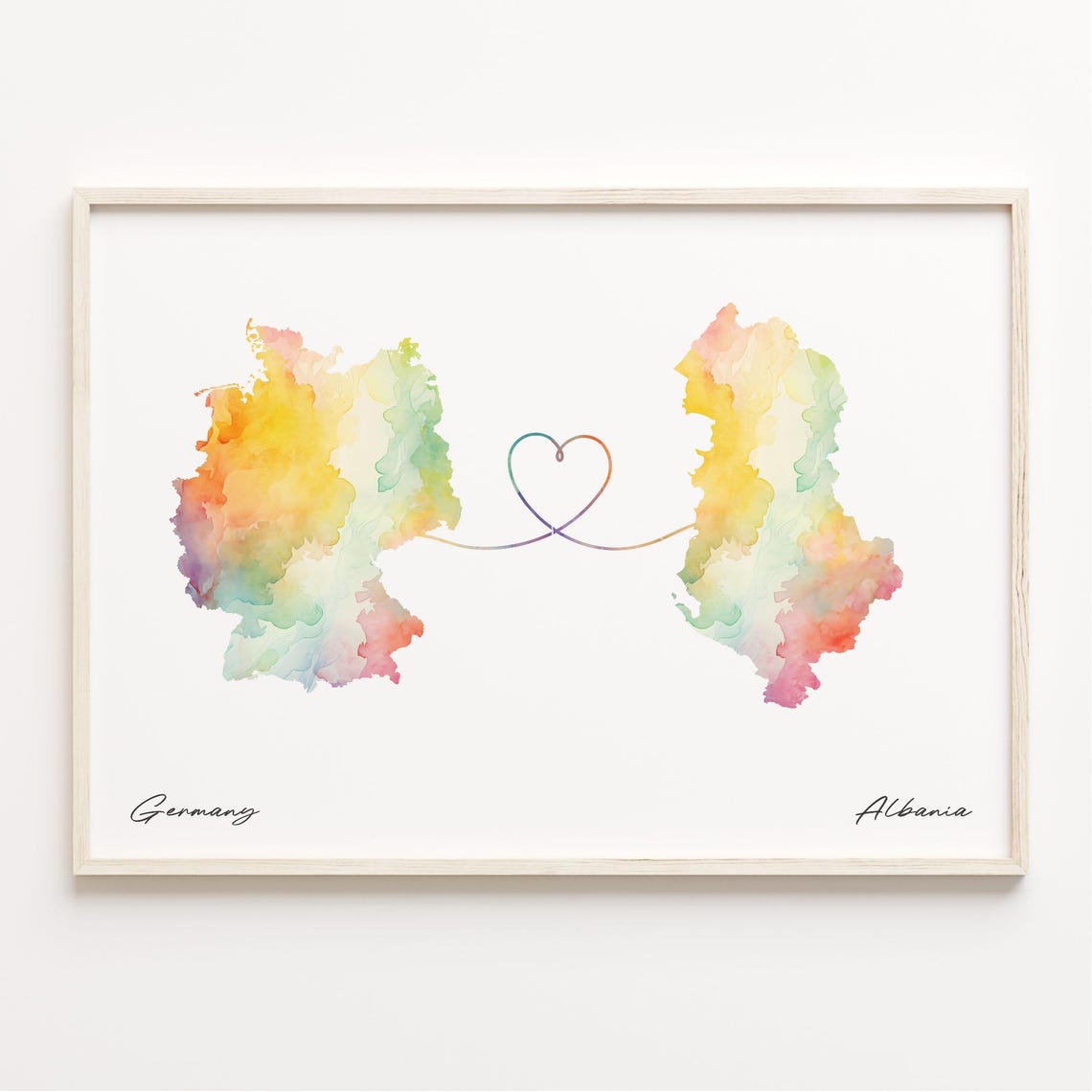 Germany To Albania Watercolor Map Heart Moving Abroad Gift Poster