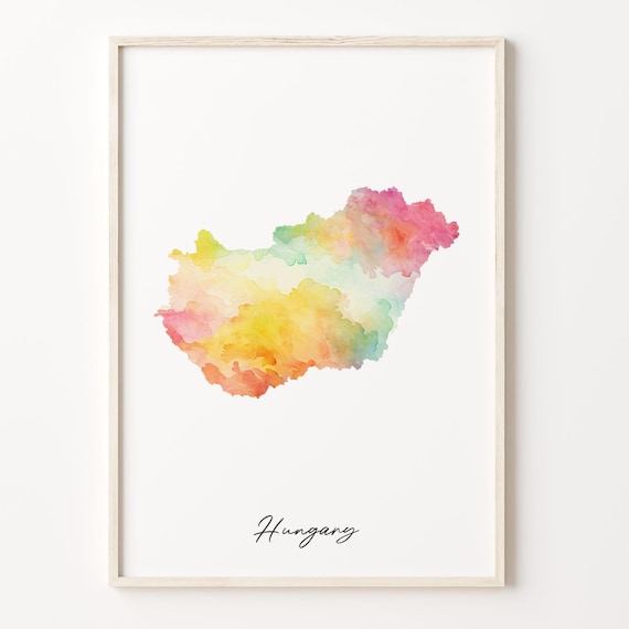 Hungary Country Watercolor Map Central Europe Shape Art Print