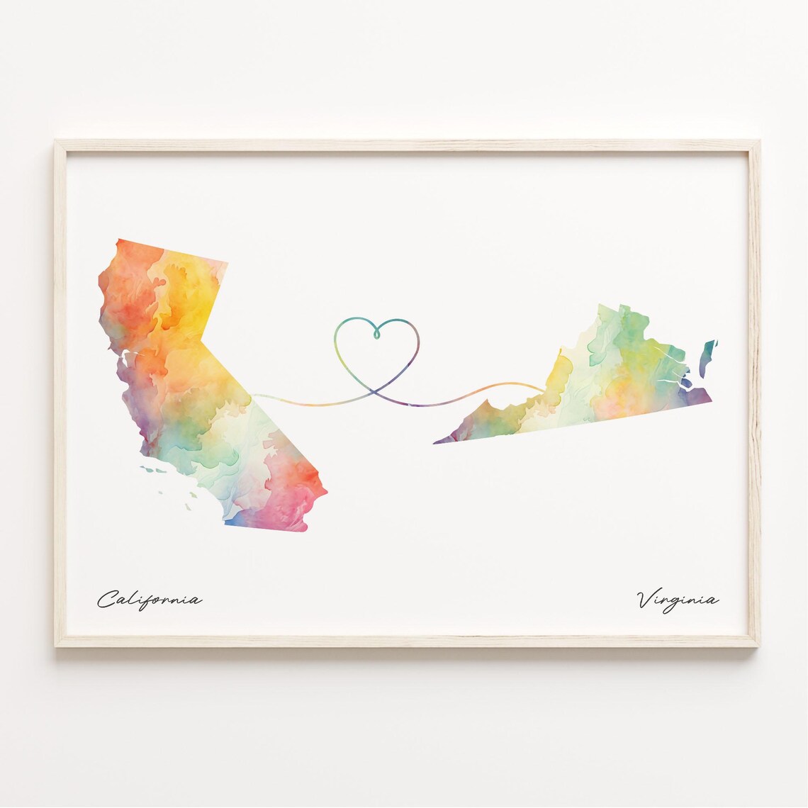 To Virginia Watercolor Map Poster, Travel Art Print