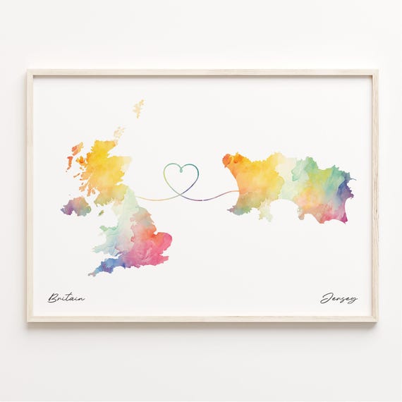 Uk To Jersey Print Watercolor Map Poster Gift United Kingdom Wall Art Adventure Awaits C23291