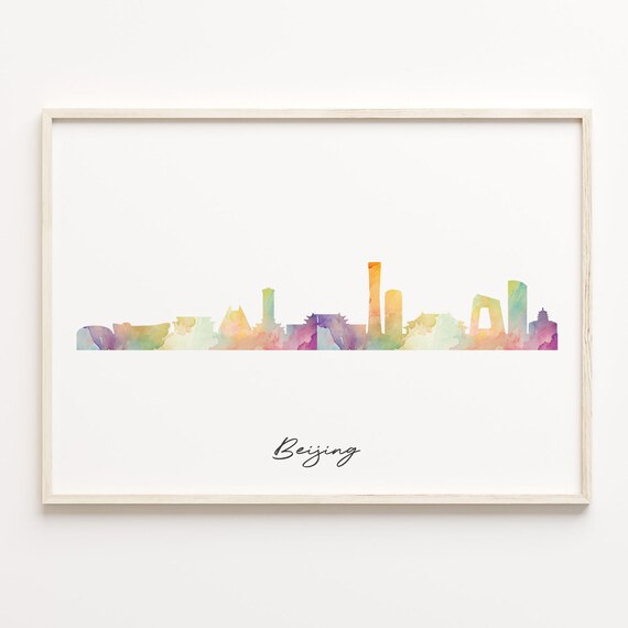 Beijing Watercolor Cityscape Skyline China Capital Travel Poster Art