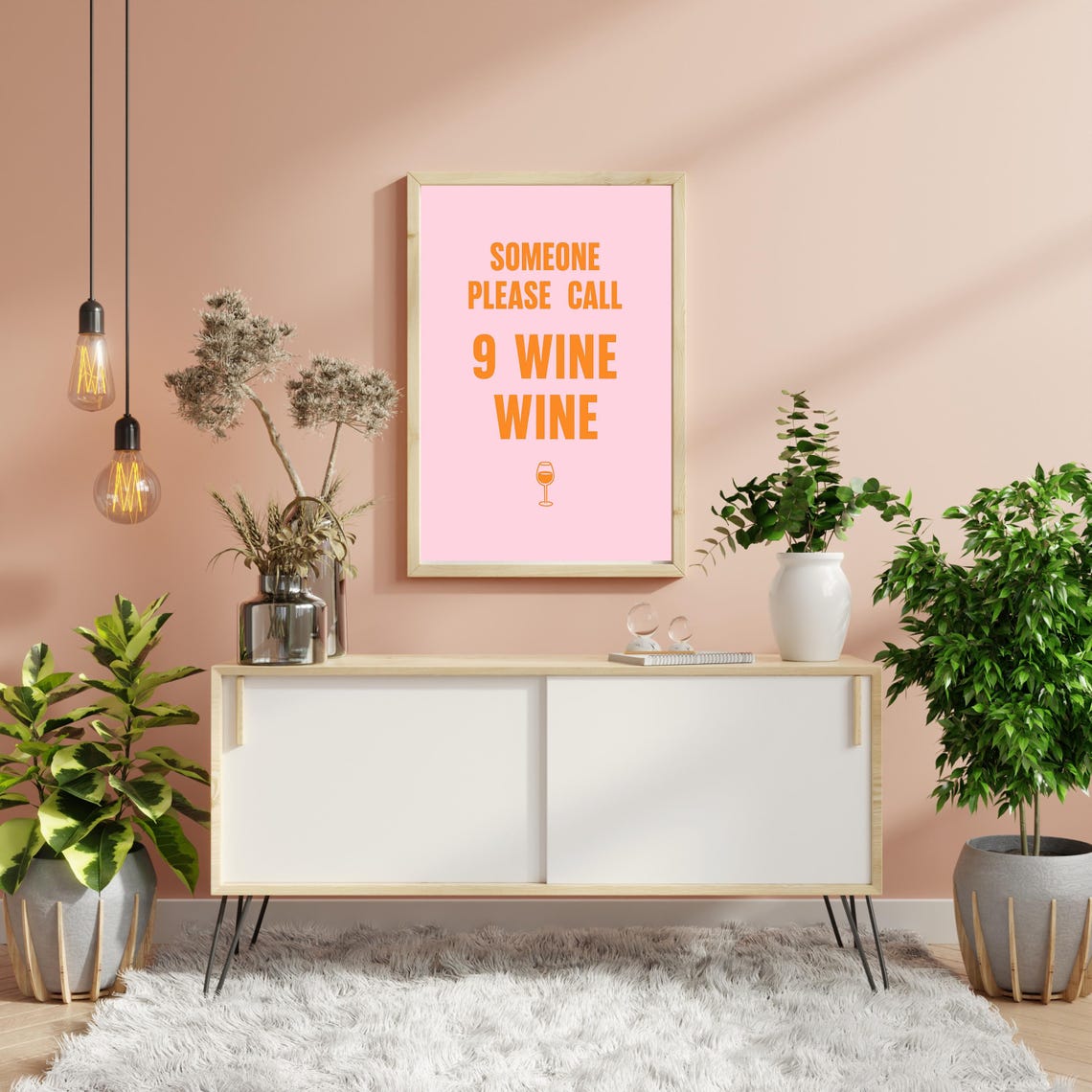 Someone Please Call 9 Wine Funny Wall Art Bold Pink Quote Poster For Kitchen Or Bar Decor