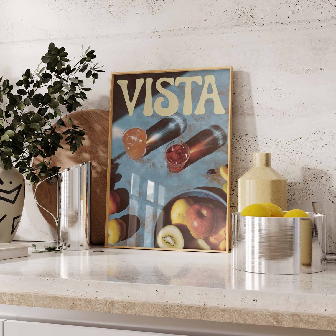 Vista Retro Iced Cocktail Blue Table Fruit Bowl Summer Poster - Image 3