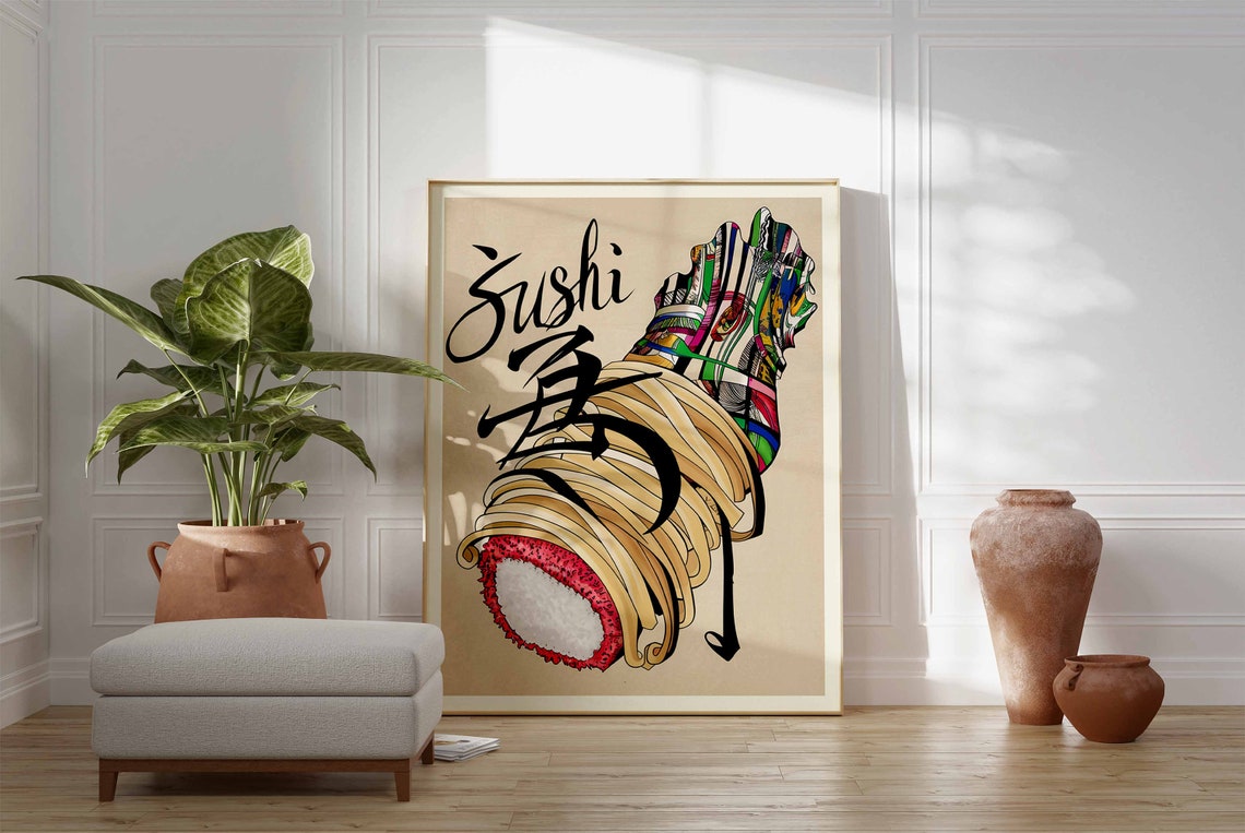 Sushi Hand Roll Colorful Japanese Calligraphy Kitchen Poster - Image 3