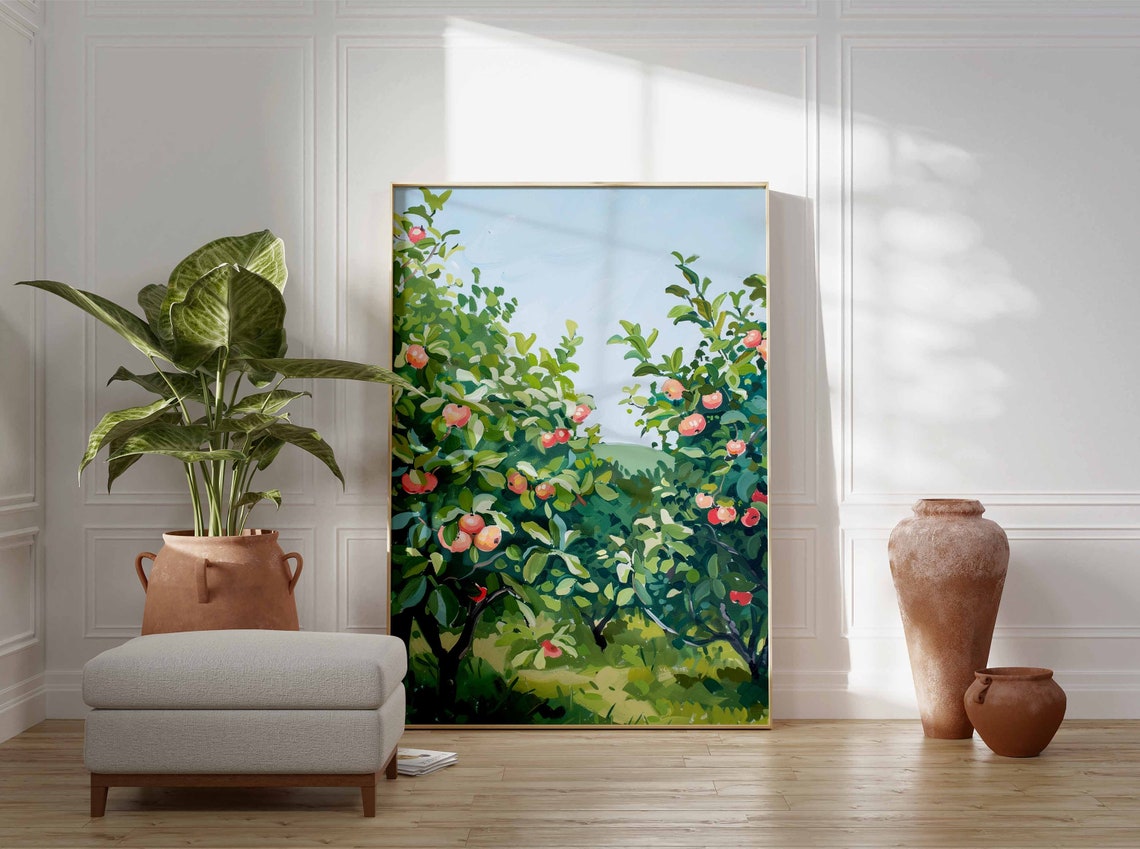 Blushing Apple Trees Pink Fruit Soft Pastel Orchard Summer Art Poster - Image 3