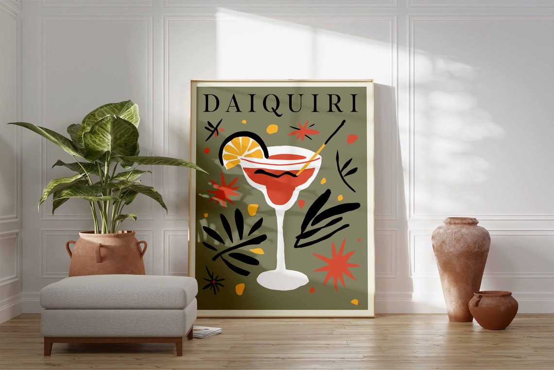 Daiquiri Tropical Cocktail Leaf Pattern Retro Bar Art Poster - Image 3