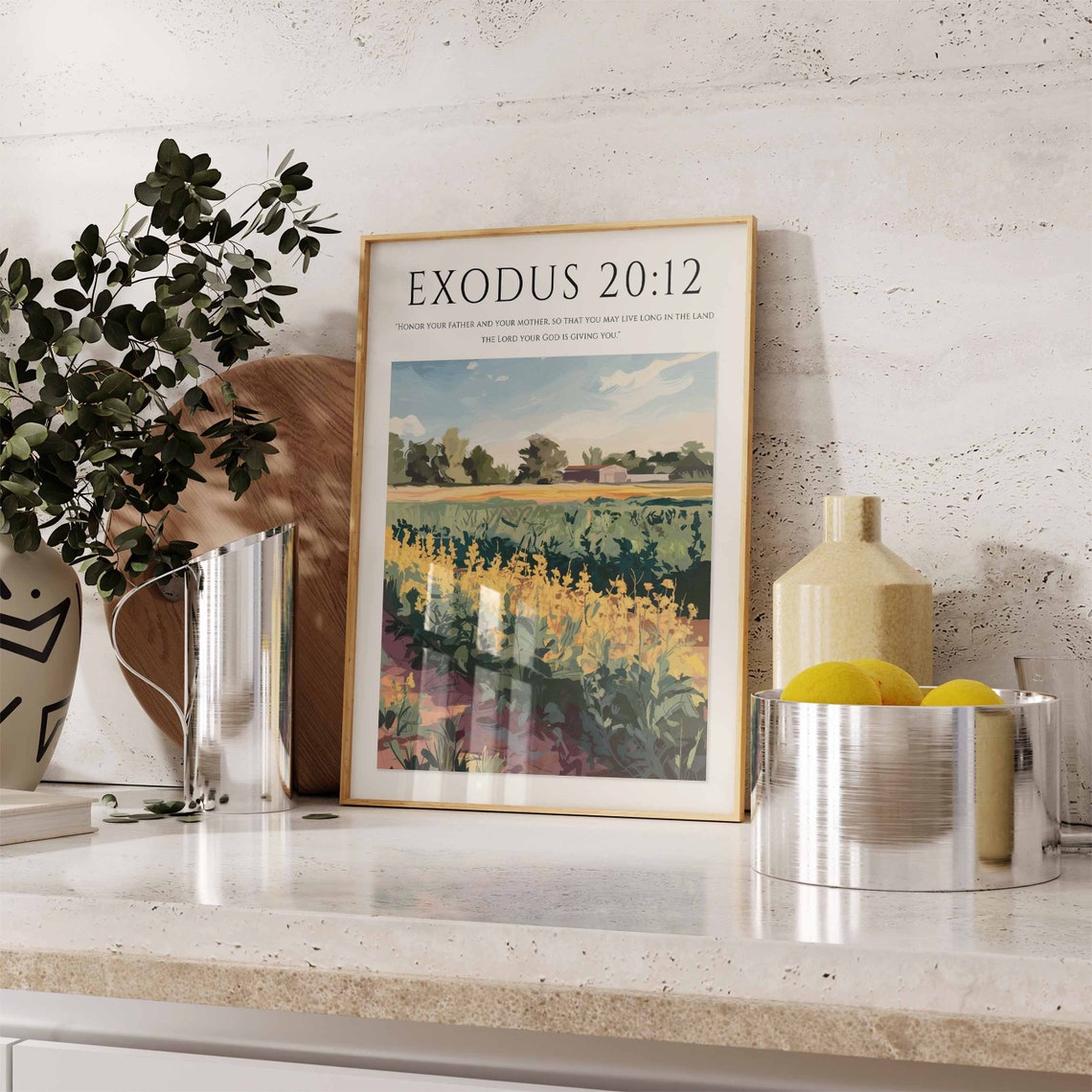 Exodus 20:12 Bible Verse Yellow Wildflower Field Honor Art Print - Image 3