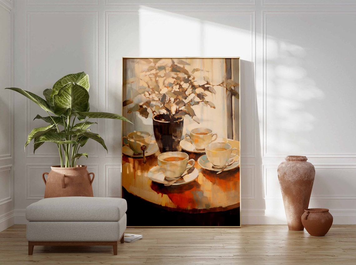 Coffee Cups Warm Kitchen Still Life Cafe Style Painting Poster - Image 2