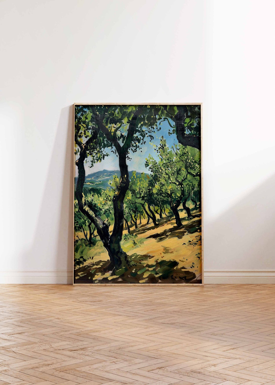 Olive Grove Valley With Distant Mountains Landscape Art Print - Image 2