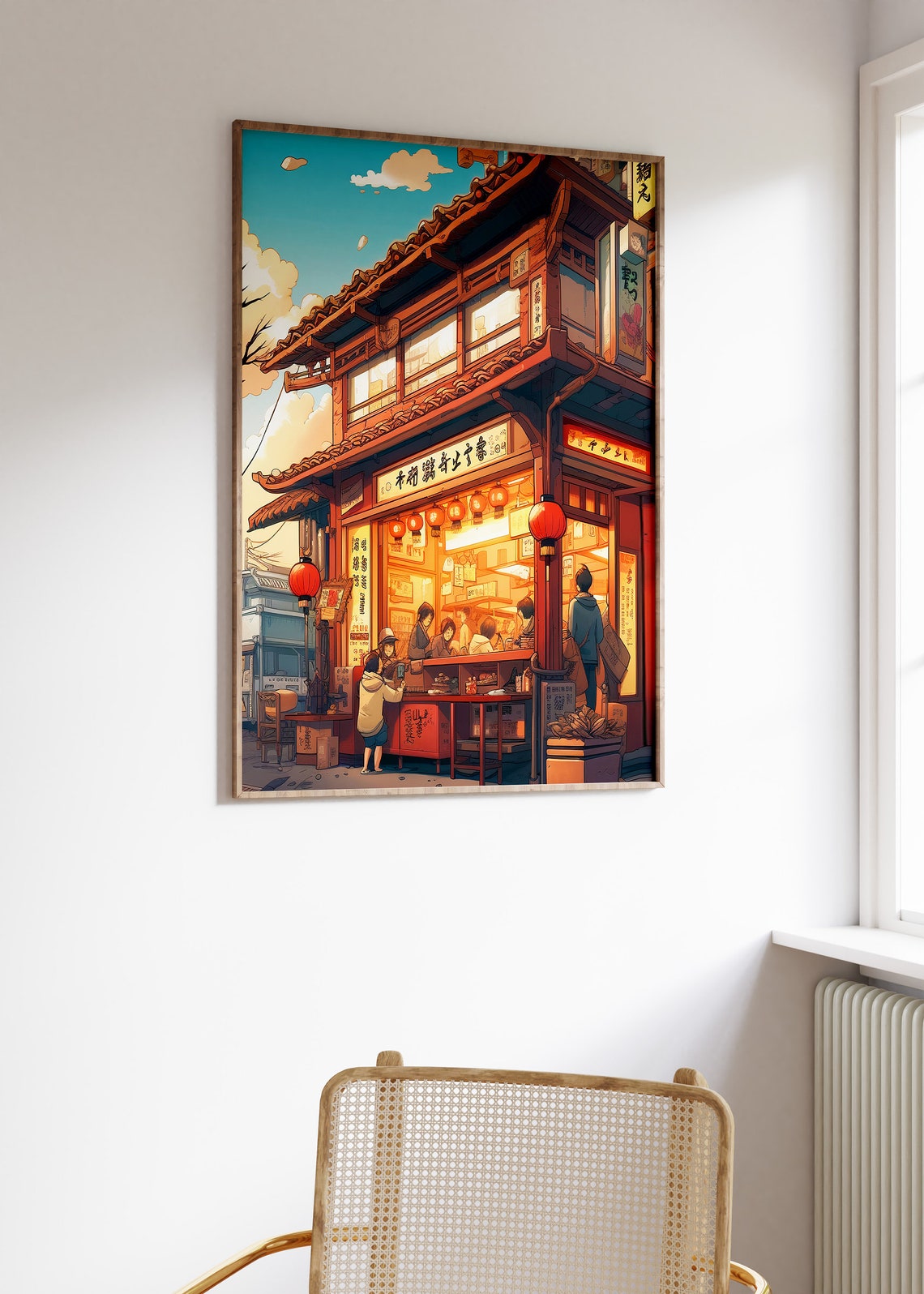 Traditional Japanese Restaurant Anime Style Street Scene Art Poster - Image 3