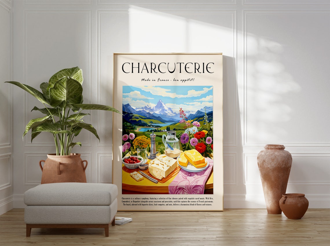 Charcuterie French Cheese Board Alpine Scene Vibrant Rustic Poster - Image 2