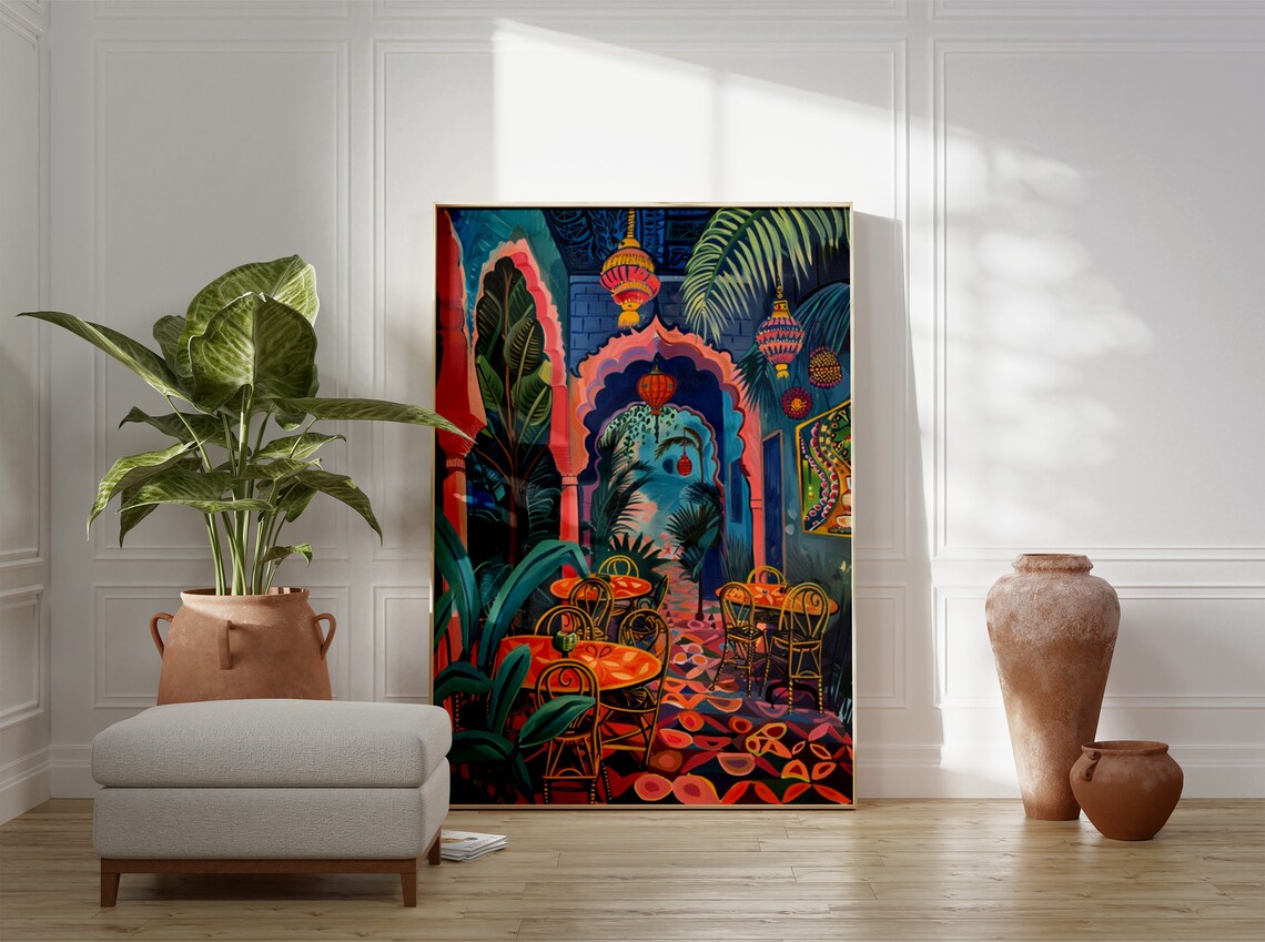Indian Cafe Night Traditional Mughal Arch Lantern Art Poster - Image 3