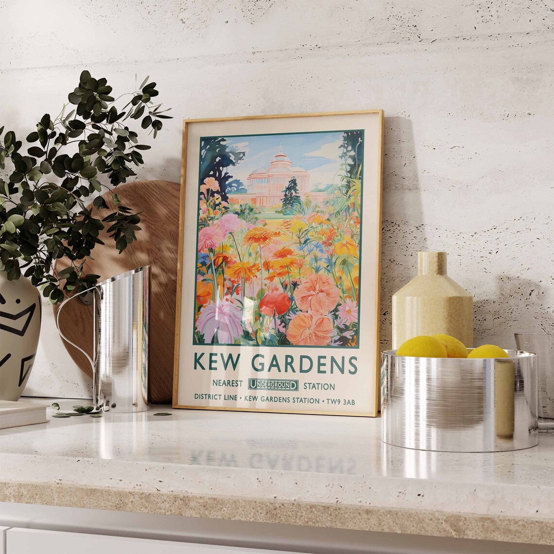 Kew Gardens London Floral Conservatory Vintage Travel Poster - Image 2