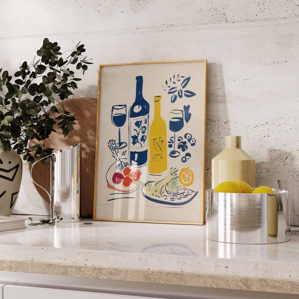 Dinner Party Wine And Food Still Life Illustration Poster Vintage - Image 2