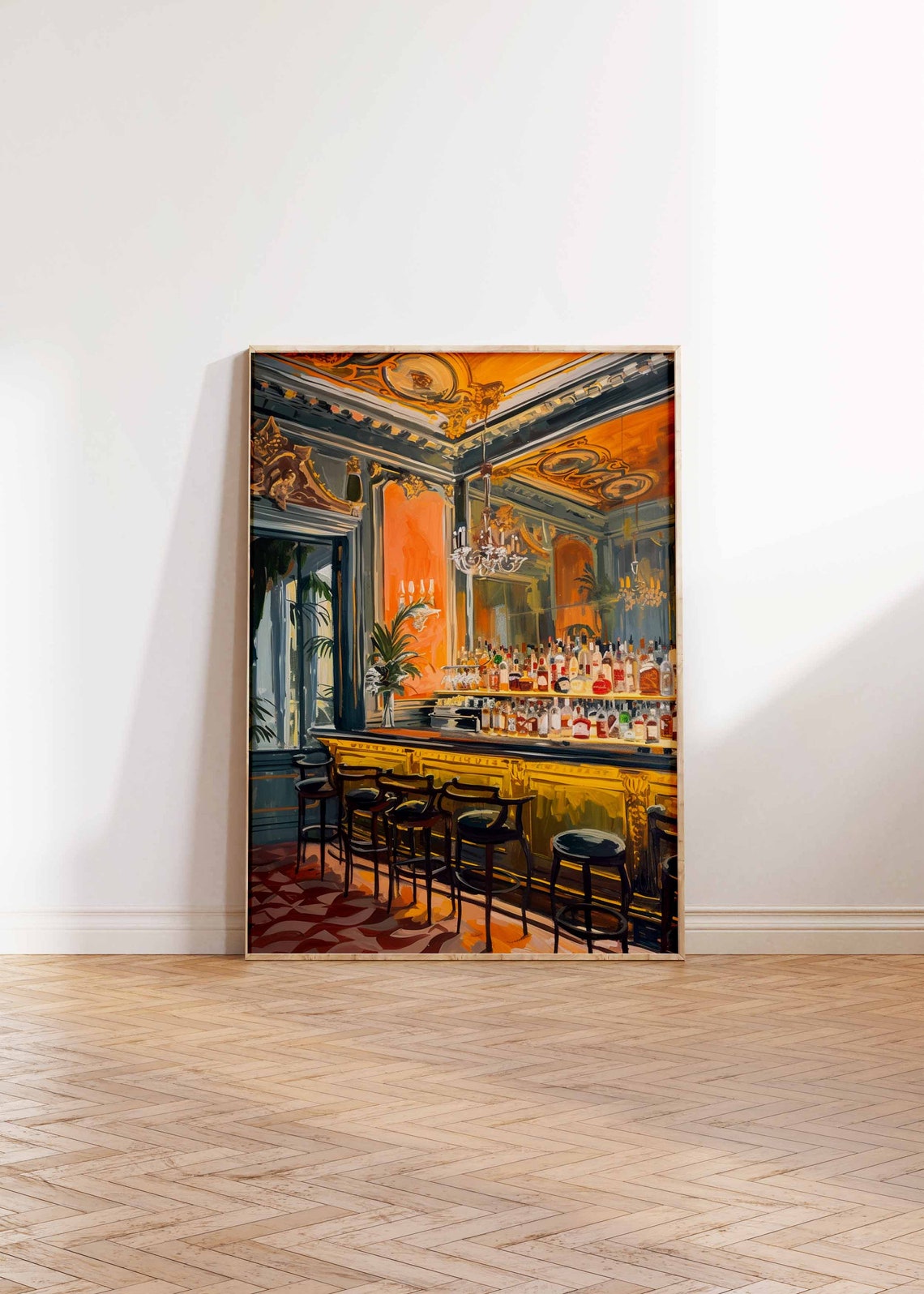 Grand Cocktail Bar Interior Gilded Ceiling Chandeliers Poster - Image 2