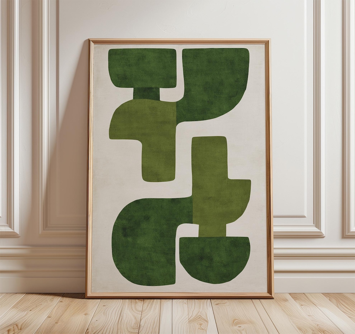 Green Geometric Abstract Poster, Mid-Century Minimalist