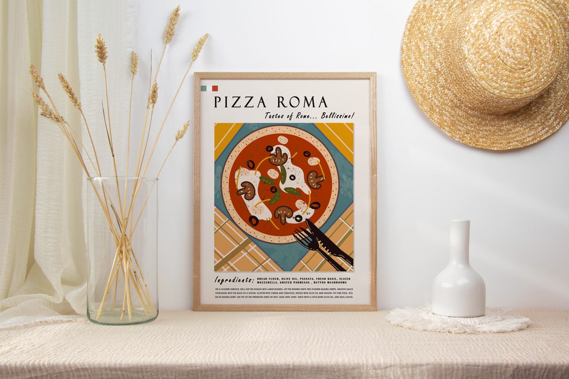 Italian Food Poster Pizza Art Poster Rome Travel Poster Kitchen Decor Food Art Food And Drink Poster Retro Print Food Gift - Image 2